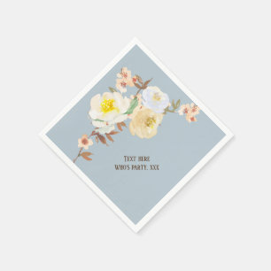 Servilleta De Papel acuarela gris azul floral, blanca floral vintage