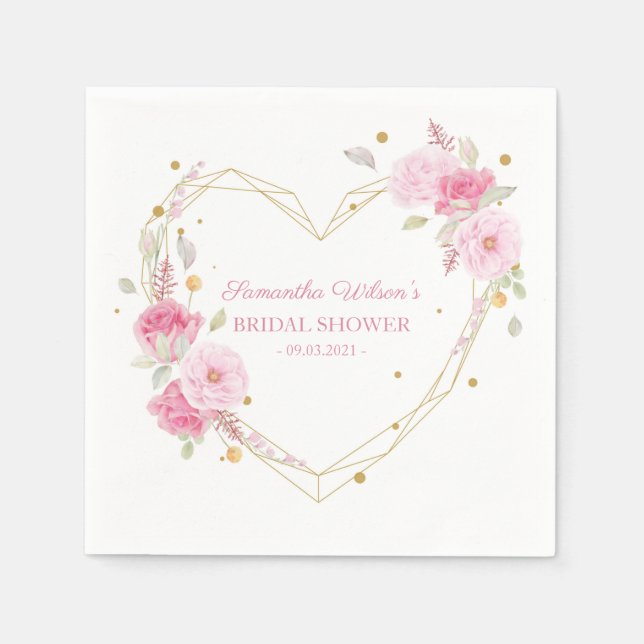 Servilleta De Papel Acuarela Hermosa rosa floral Ducha de novia (Anverso)