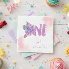Servilleta De Papel Acuarela hidrangea primer Cumpleaños