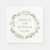 Acuarela Hoja Verde Hoja Wreath Boda Napkin
