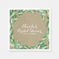 Acuarela Hojas Verdes Rústica Boda Kraft