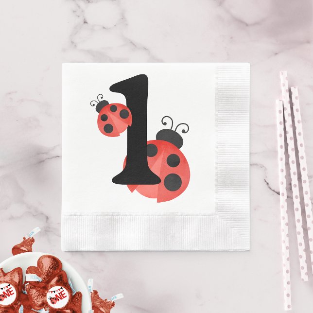 Servilleta De Papel Acuarela Ladybug Primeros Napkins del Partido del  (Watercolor Ladybug 1st Birthday Paper Napkins)