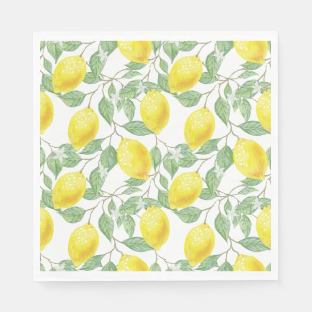 Servilleta De Papel Acuarela Lemons Citrus Vegetación (Anverso)