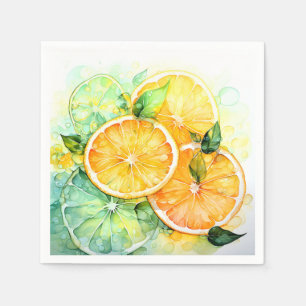 Servilleta De Papel Acuarela Limón Naranja Lima Botánica Cocina