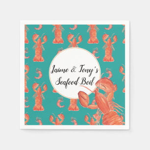 Servilleta De Papel Acuarela Mano Mariscos Boiga de langosta