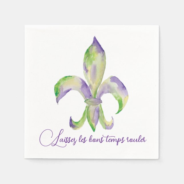 Servilleta De Papel Acuarela Mardi Gras Fleur de Lis (Anverso)
