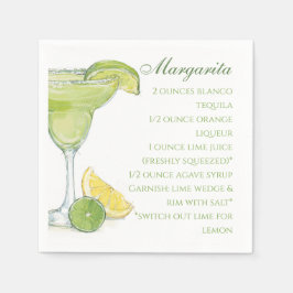 Servilleta De Papel Acuarela Margarita Cocktail Receta Acuarela