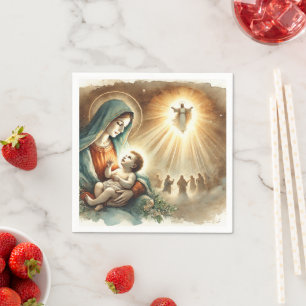 Servilleta De Papel Acuarela Mary & Baby Jesus Natividad Decoupage
