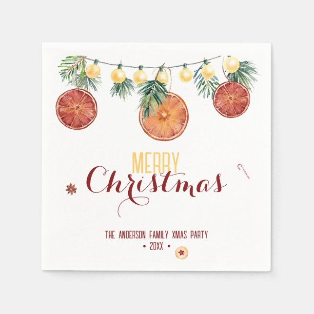 Servilleta De Papel Acuarela Merry Christmas Festights Lights & Pine (Anverso)