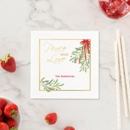 Servilleta De Papel Acuarela Mistletoe y Oro | Festividad personalizad