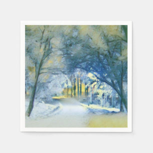 Servilleta De Papel Acuarela moderna de árboles nevados de colores