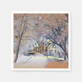 Servilleta De Papel Acuarela moderna de árboles nevados de colores