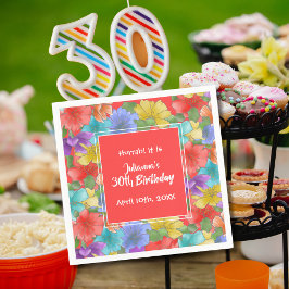 Servilleta De Papel Acuarela moderna Floral Coral Rojo 30 cumpleaños