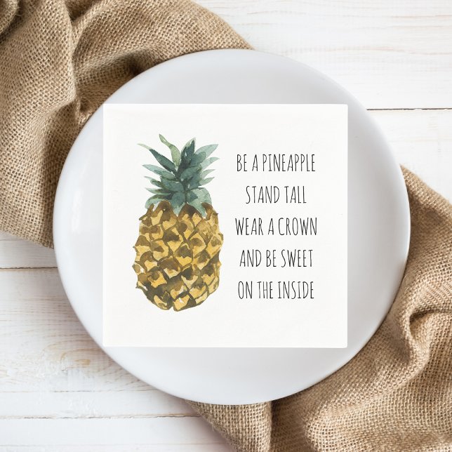 Servilleta De Papel Acuarela moderna piña y cita graciosa positiva (Subido por el creador)