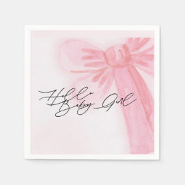 Servilleta De Papel Acuarela moderna Rubor Rosa Bow Hello Baby Girl