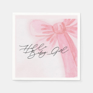 Servilleta De Papel Acuarela moderna Rubor Rosa Bow Hello Baby Girl