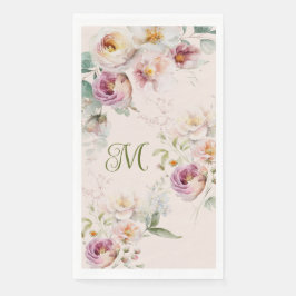 SERVILLETA DE PAPEL ACUARELA MONOGRAMA FLORAL ROSA PRECIOSA INICIAL