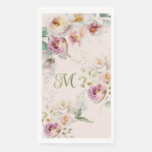 SERVILLETA DE PAPEL ACUARELA MONOGRAMA FLORAL ROSA PRECIOSA INICIAL