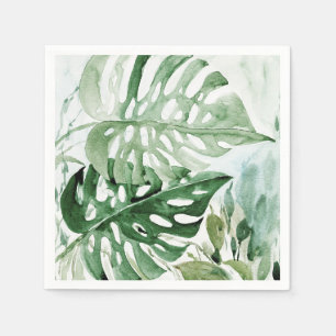 Servilleta De Papel Acuarela Monstera Tropical Verdor Botánico