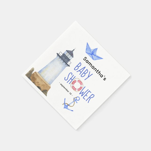 Servilleta De Papel Acuarela náutica - ducha de bebé (Borde)