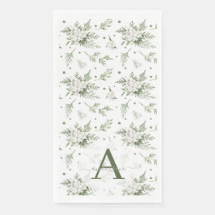 Servilleta De Papel Acuarela Nieve Blanca Rama de Cedro Navidad