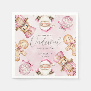 Servilleta De Papel acuarela Nieve rosa Navidades de primer cumpleaños