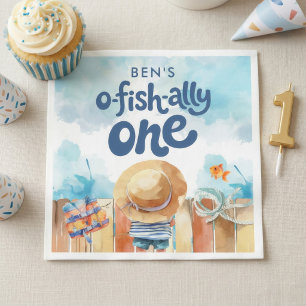 Servilleta De Papel Acuarela Ofishally Un Niño Pescador Cumpleaños 1