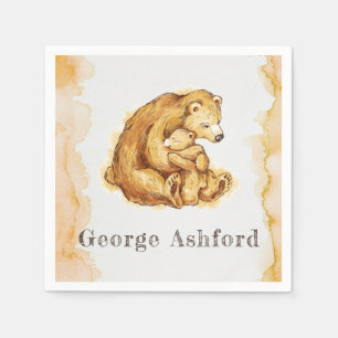 Servilleta De Papel Acuarela Oso pintado a mano Personalizado