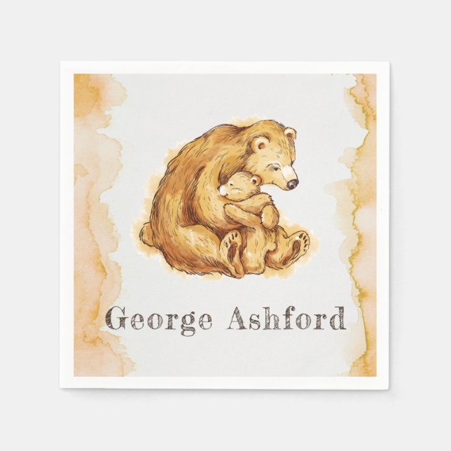 Servilleta De Papel Acuarela Oso pintado a mano Personalizado (Anverso)