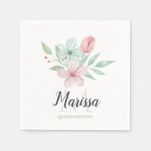 Servilleta De Papel Acuarela Pastel Floral Quinceanera Cumpleaños