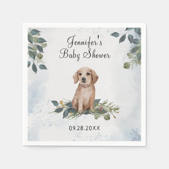 Servilleta De Papel Acuarela Perro porcino Baby Shower Napkins (Anverso)