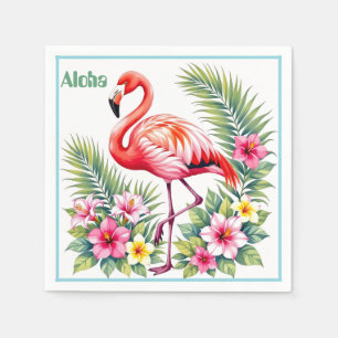 Servilleta De Papel Acuarela personalizada de flamenco rosa floral haw