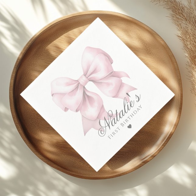 Servilleta De Papel Acuarela personalizada Dusty Pink Bow Primer cumpl (Subido por el creador)