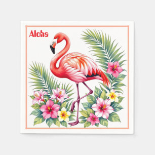 Servilleta De Papel Acuarela personalizada Flamingo Rosa Floral Hawaia