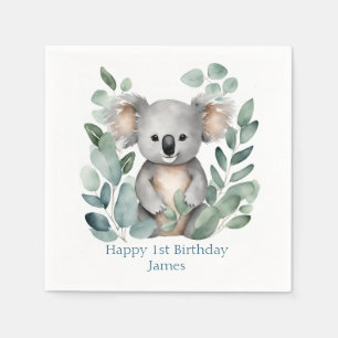 Servilleta De Papel Acuarela personalizada Koala Bear Cumpleaños