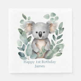 Servilleta De Papel Acuarela personalizada Koala Bear Cumpleaños