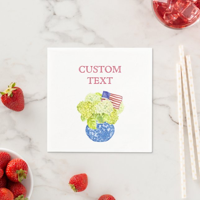 Servilleta De Papel Acuarela personalizado Hydrangea Bandera Americana (In situ)