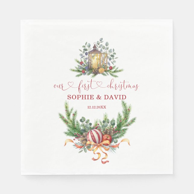 Servilleta De Papel Acuarela Pine Nuestros primeros Navidades Calligra (Anverso)