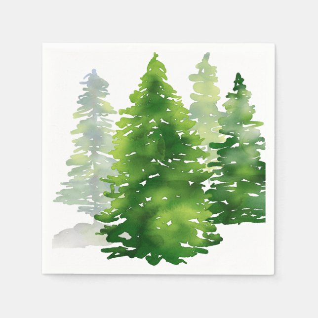 Servilleta De Papel Acuarela Pine Trees Verdes vacaciones de invierno (Anverso)