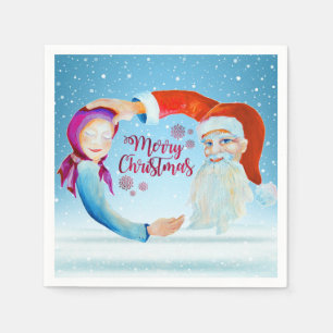 Servilleta De Papel Acuarela pintada a mano Santa Claus mágico