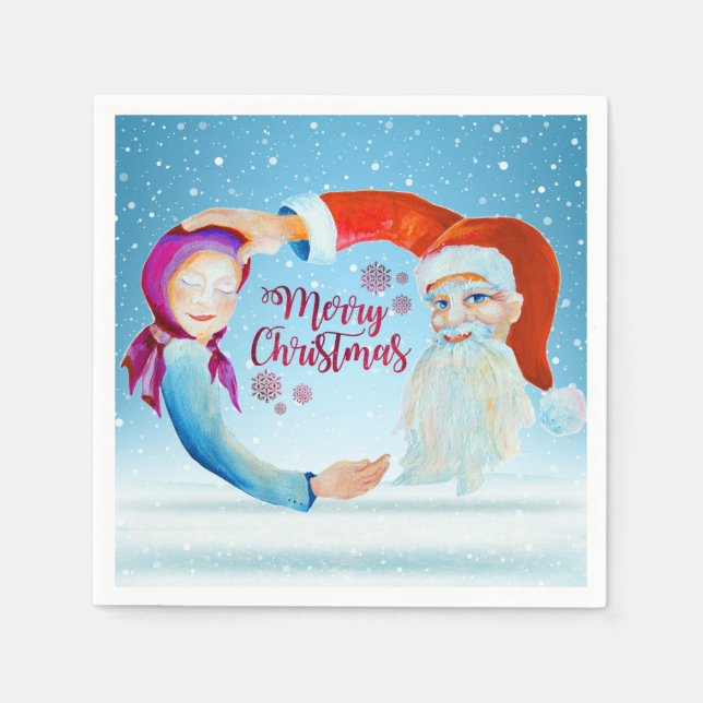 Servilleta De Papel Acuarela pintada a mano Santa Claus mágico (Anverso)