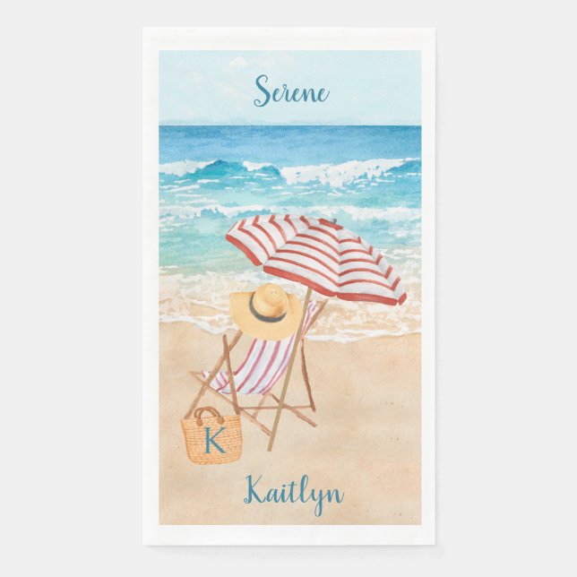 Servilleta De Papel Acuarela Playa Tropical Personalizable (Anverso)
