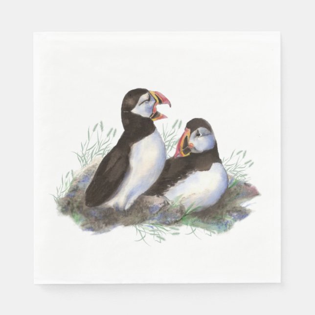 Servilleta De Papel Acuarela Puffin Ocean Bird Family Wildlife (Anverso)