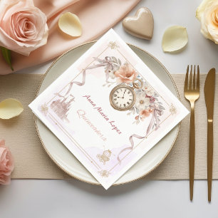 Servilleta De Papel Acuarela rosa claro tema de Cenicienta quinceañera
