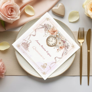 Servilleta De Papel Acuarela rosa claro tema de Cenicienta quinceañera