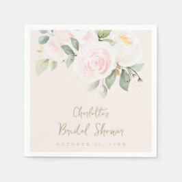 Servilleta De Papel Acuarela rosa floral dorada Ducha de novia toallas