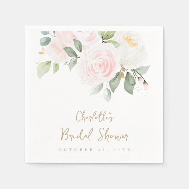 Servilleta De Papel Acuarela rosa floral dorada Ducha de novia toallas (Anverso)