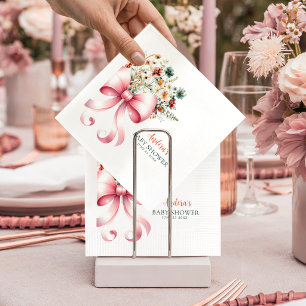 Servilleta De Papel Acuarela Rosa Lazo Bebé en Flor Baby Shower