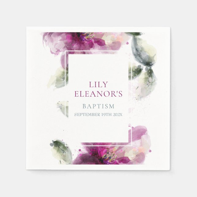 Servilleta De Papel Acuarela Rosa Lily Baptism Christening (Anverso)