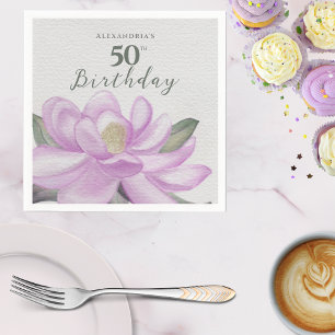 Servilleta De Papel Acuarela Rosa Magnolia 50 cumpleaños